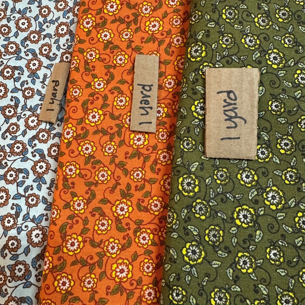 Vintage Floral Cotton Fabric Bundle 3 Yards Calico Retro 70s Orange Green Blue - Picture 2 of 5